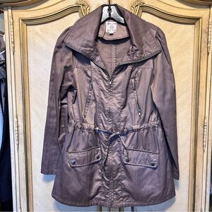Basic Edge Clothing Brown Mid Length Tab Sleeve Utility Style Jacket